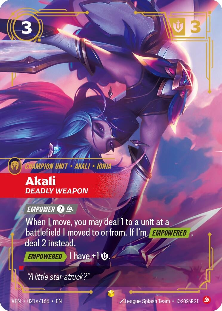 Akali - Deadly Weapon (Alternate Art) (021a/166) (Vendetta) (VEN)