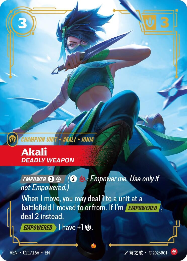 Image for Akali - Deadly Weapon (021/166) (Vendetta) (VEN) - Riftbound: League of Legends Trading Card Game