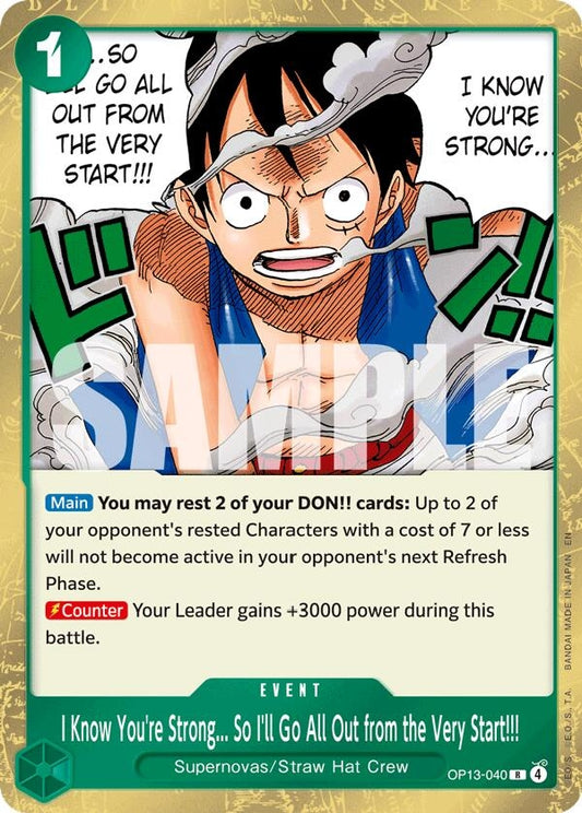 Image for I Know You're Strong... So I'll Go All Out from the Very Start!!! (OP13-040) (Carrying On His Will) - One Piece Card Game