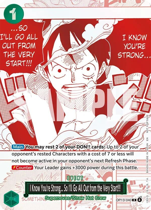 Image for I Know You're Strong... So I'll Go All Out from the Very Start!!! (3rd Anniversary Treasure Campaign Pack) (OP13-040) (One Piece Promotion Cards) - One Piece Card Game