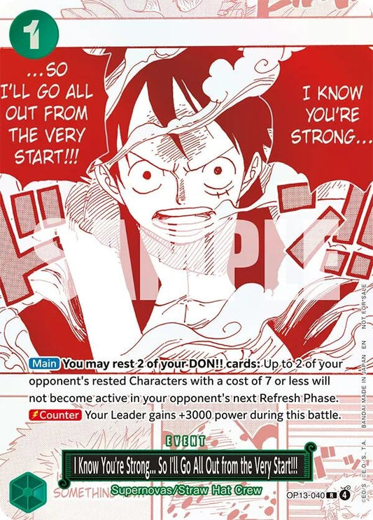 Image for I Know You're Strong... So I'll Go All Out from the Very Start!!! (3rd Anniversary Treasure Campaign Pack) (OP13-040) (One Piece Promotion Cards) - One Piece Card Game