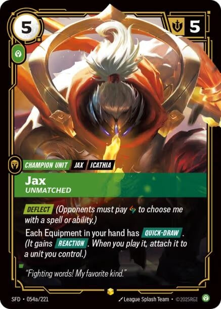 Image for Jax - Unmatched (Alternate Art) (054a/221) (Spiritforged) - Riftbound: League of Legends Trading Card Game