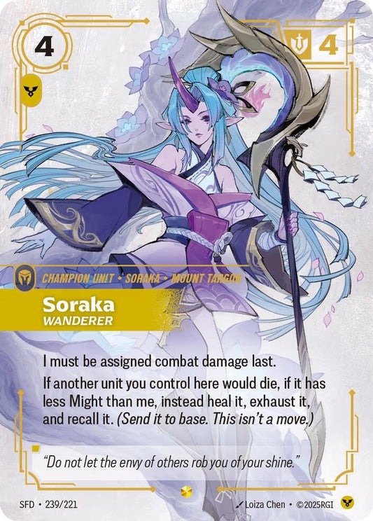 Image for Soraka - Wanderer (Overnumbered) (239/221) (Spiritforged) - Riftbound: League of Legends Trading Card Game