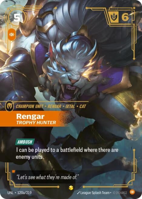 Image for Rengar - Trophy Hunter (Alternate Art) (120a/219) (Unleashed) (UNL) - Riftbound: League of Legends Trading Card Game