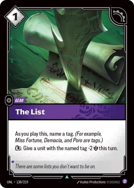 Image for The List (138/219) (Unleashed) (UNL) - Riftbound: League of Legends Trading Card Game