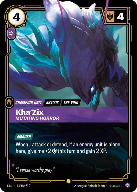Image for Kha'Zix - Mutating Horror (Alternate Art) (143a/219) (Unleashed) (UNL) - Riftbound: League of Legends Trading Card Game