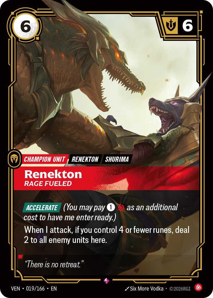 Image for Renekton - Rage Fueled (019/166) (Vendetta) (VEN) - Riftbound: League of Legends Trading Card Game