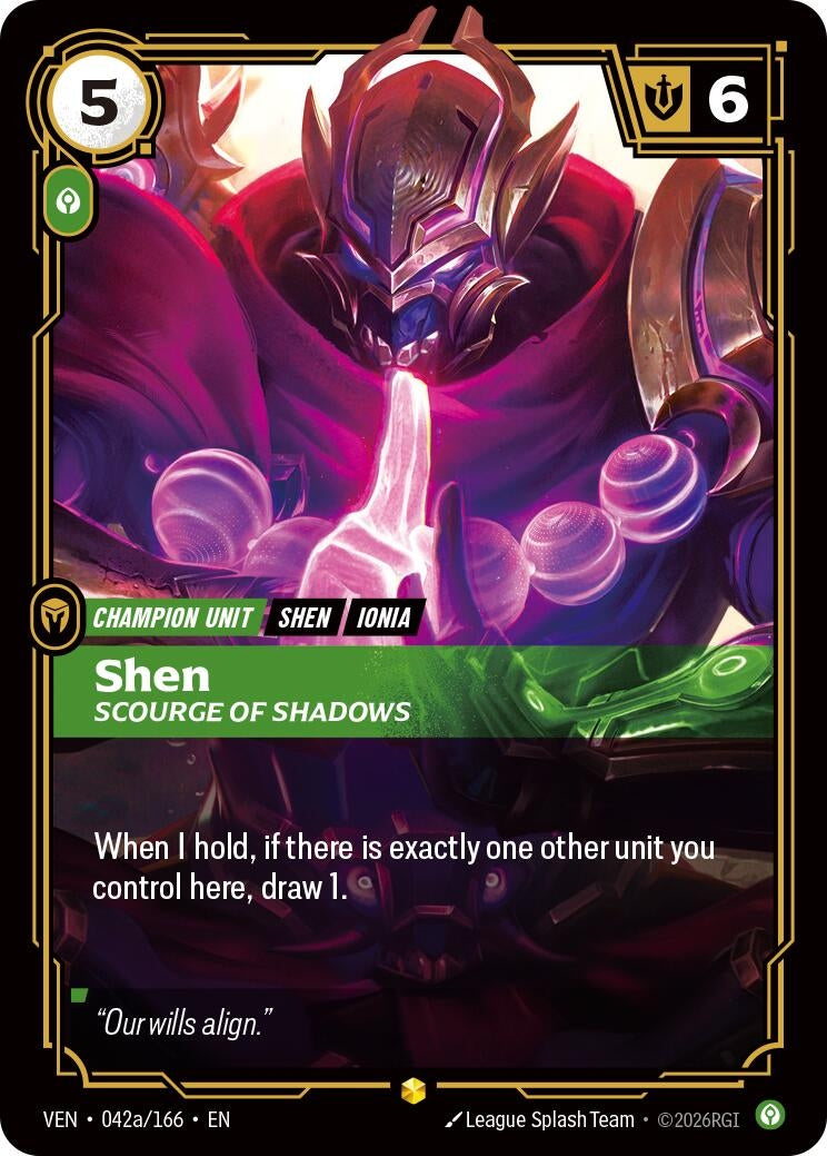 Image for Shen - Scourge of Shadows (Alternate Art) (042a/166) (Vendetta) (VEN) - Riftbound: League of Legends Trading Card Game
