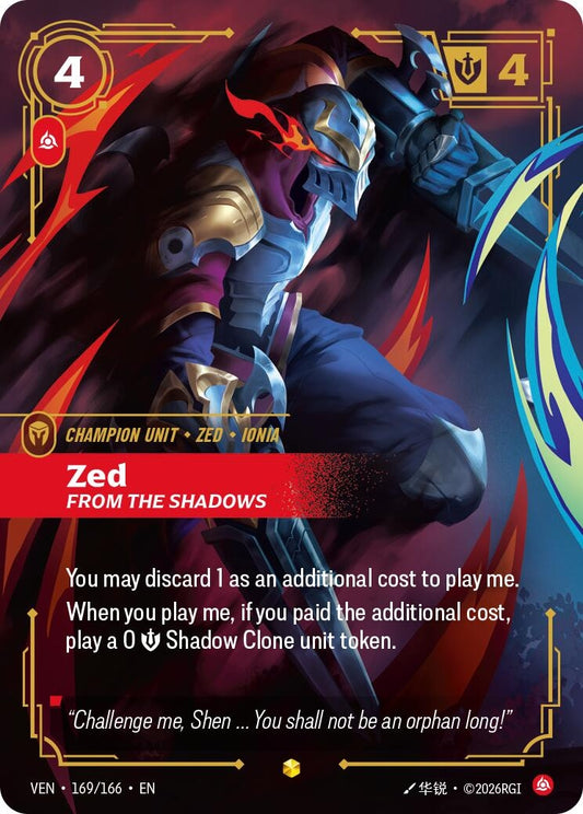 Image for Zed - From the Shadows (Overnumbered) (169/166) (Vendetta) (VEN) - Riftbound: League of Legends Trading Card Game