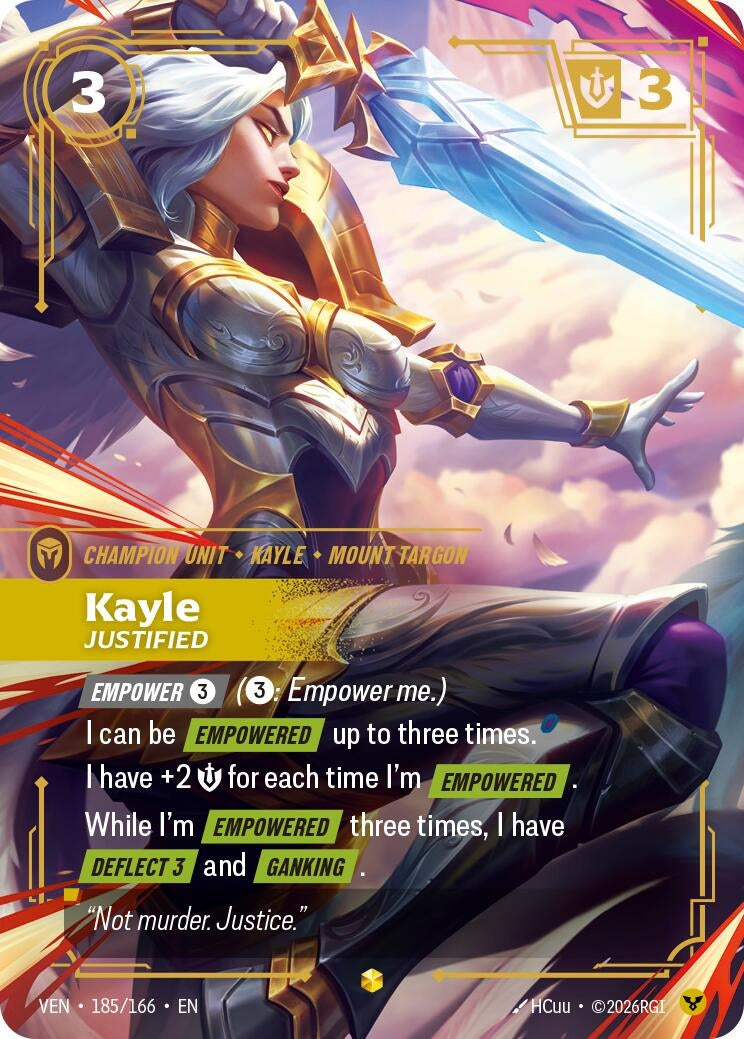 Image for Kayle - Justified (Overnumbered) (185/166) (Vendetta) (VEN) - Riftbound: League of Legends Trading Card Game