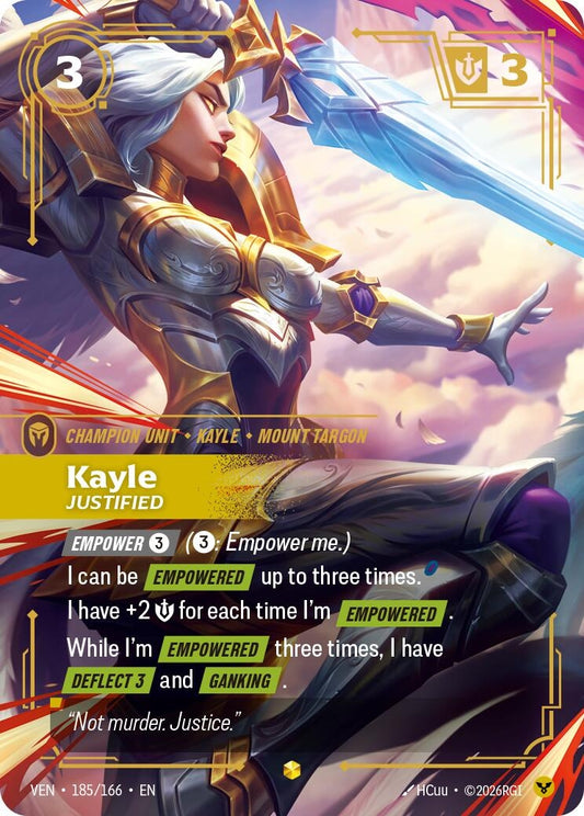 Image for Kayle - Justified (Overnumbered) (185/166) (Vendetta) (VEN) - Riftbound: League of Legends Trading Card Game