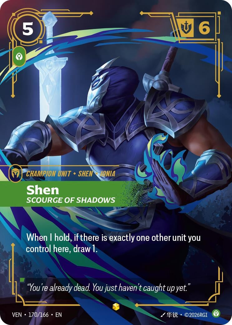 Image for Shen - Scourge of Shadows (Overnumbered) (170/166) (Vendetta) (VEN) - Riftbound: League of Legends Trading Card Game