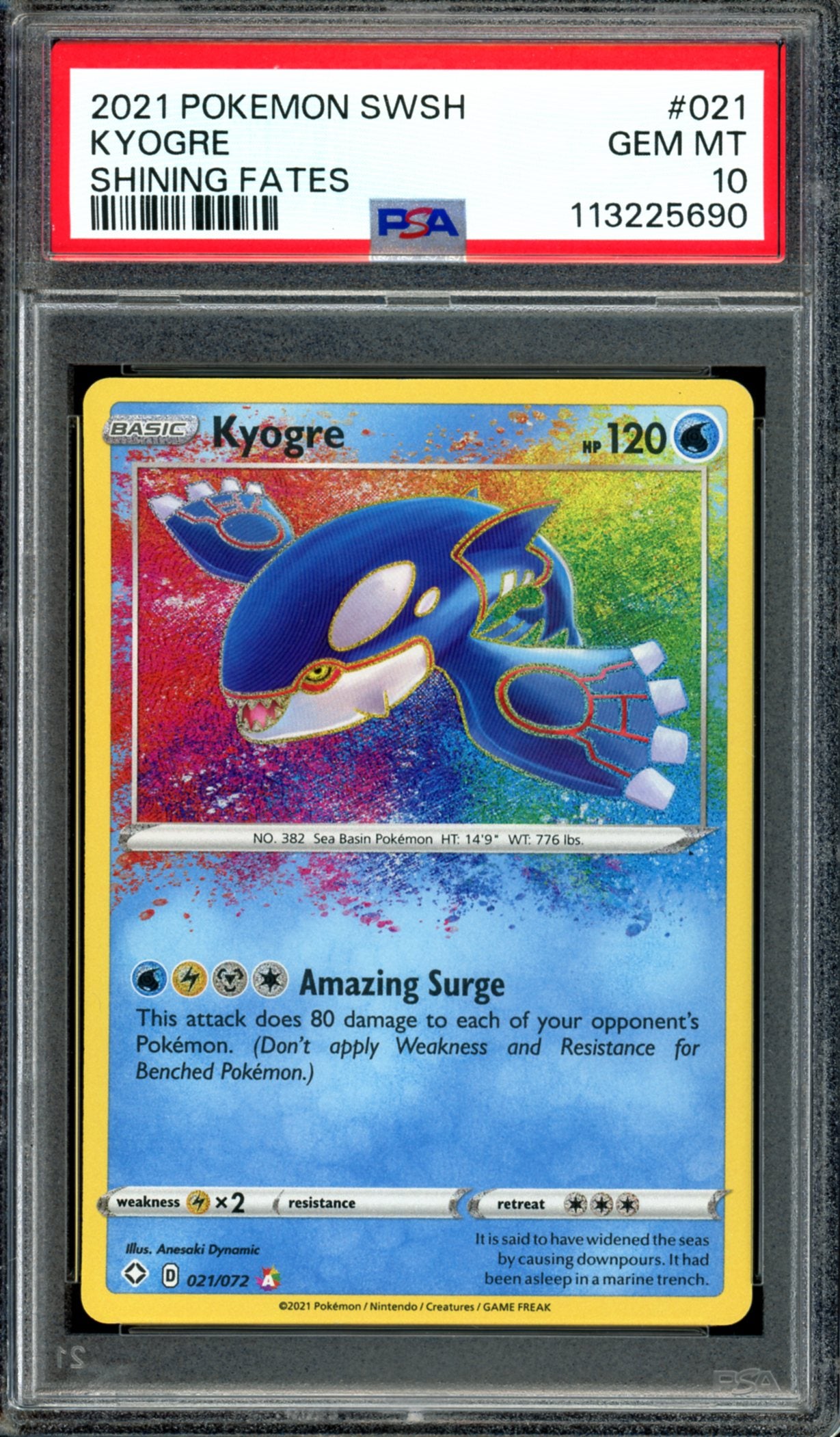 PSA 10 Kyogre (021/072) [Shining Fates]