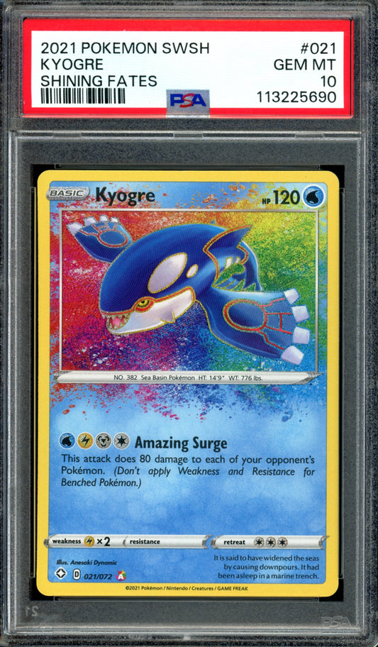 PSA 10 Kyogre (021/072) [Shining Fates]