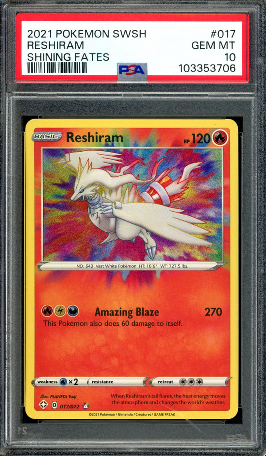 PSA 10 Reshiram (017/072) [Shining Fates]