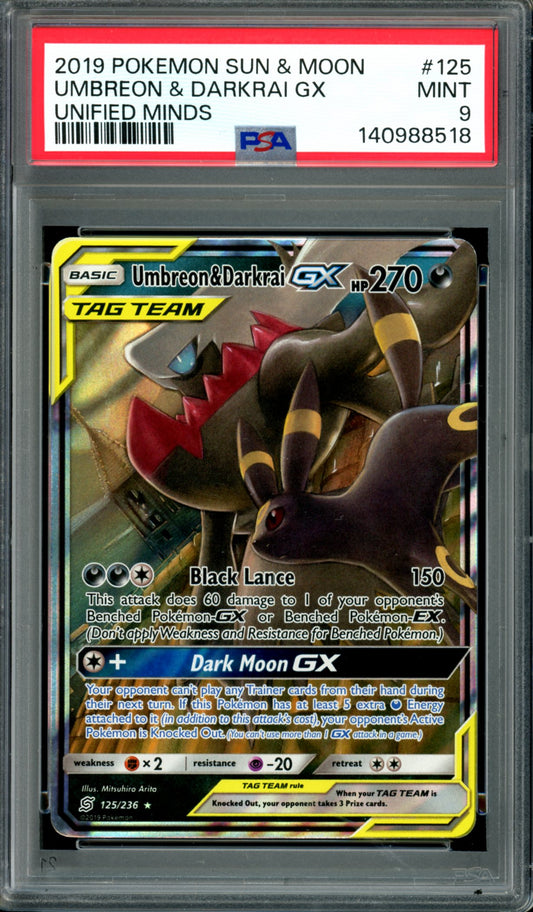 PSA 9 Umbreon & Darkrai GX (125/236) [Unified Minds]