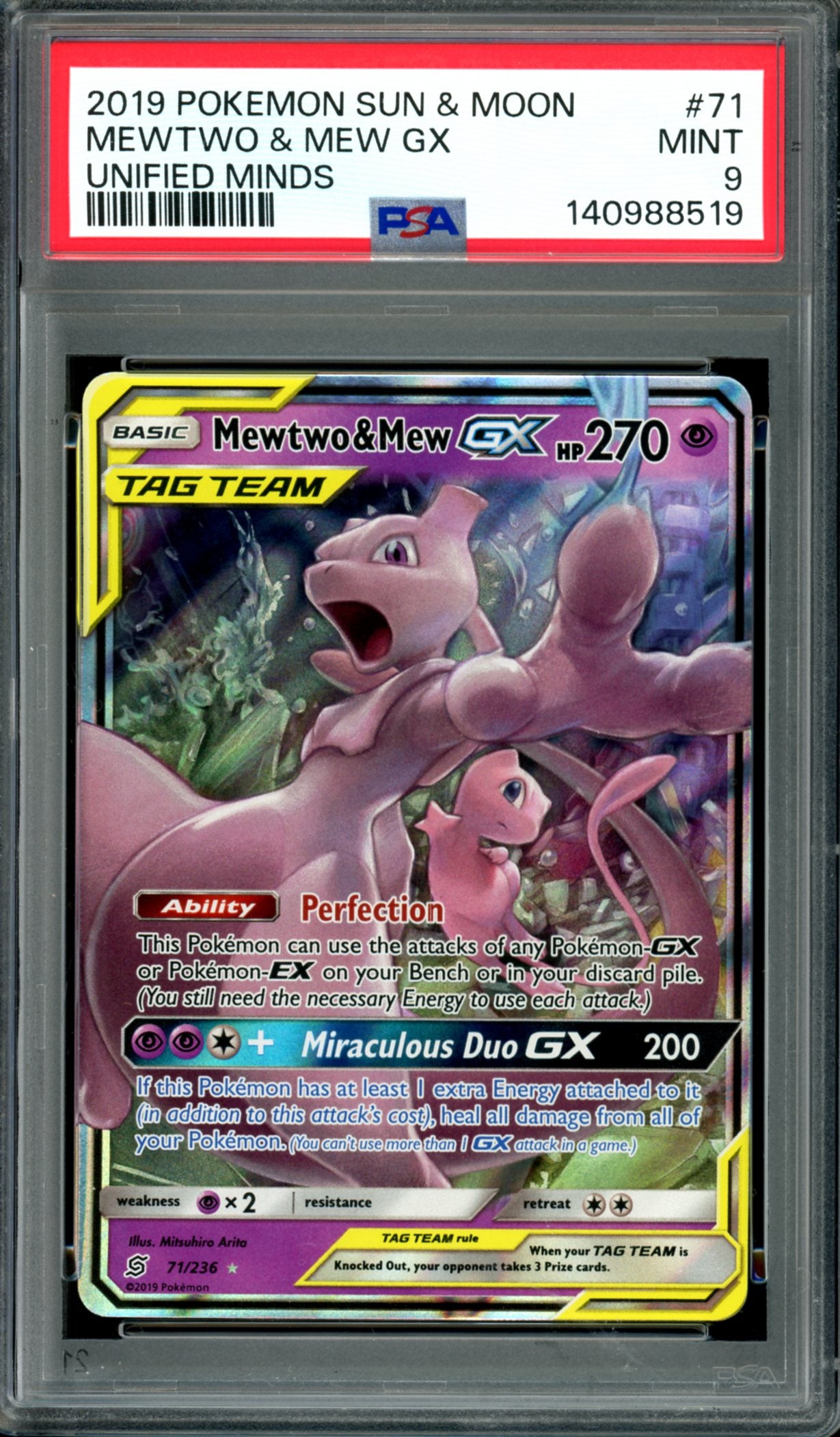 PSA 9 Mewtwo & Mew GX (71/236) [Unified Minds]