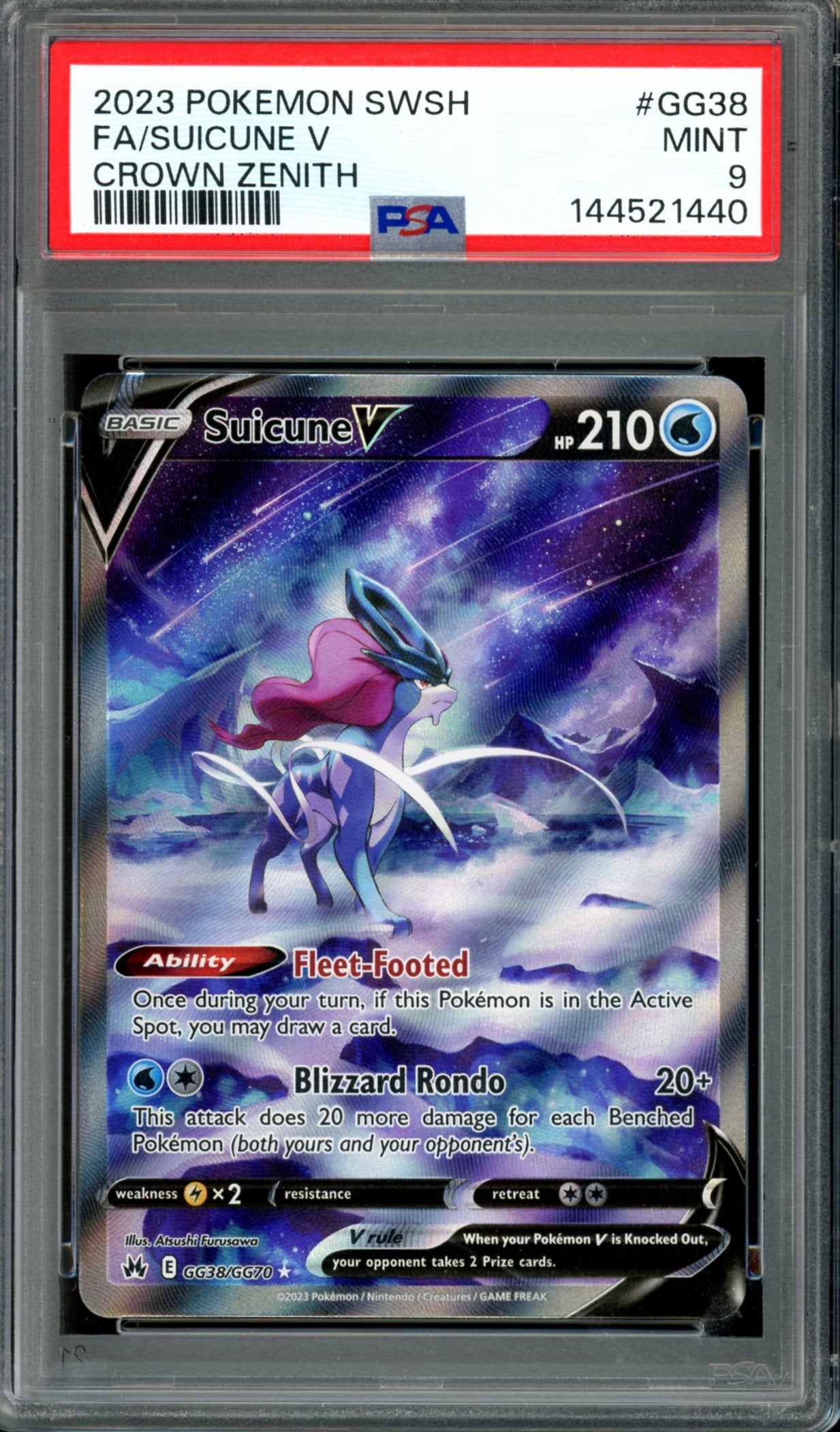 PSA 9 Suicune V (GG38/GG70) [Crown Zenith]