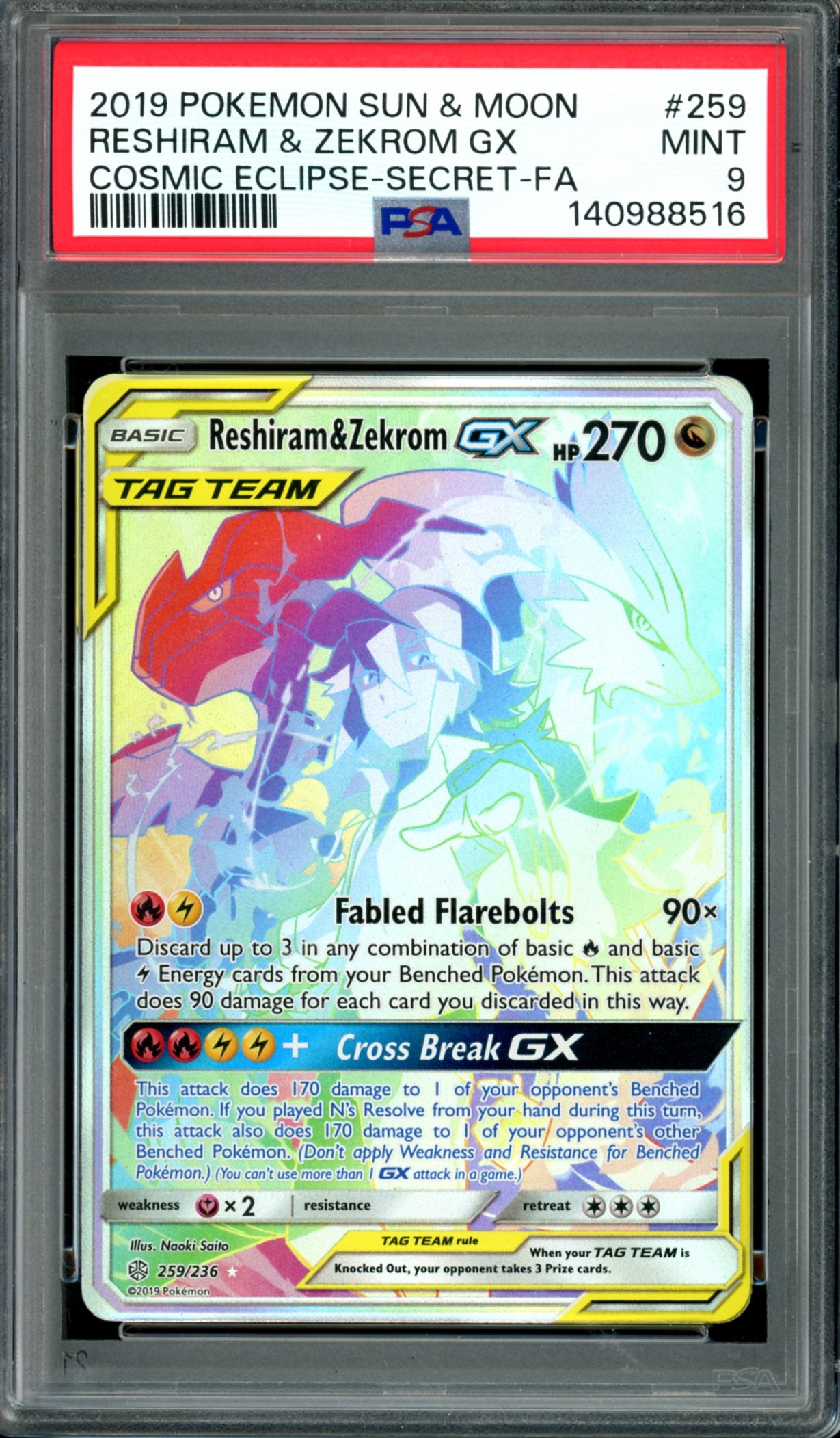 PSA 9 Reshiram & Zekrom GX (259/236) [Cosmic Eclipse]