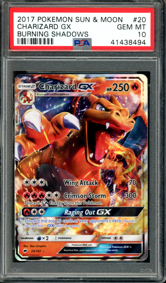 PSA 10 Charizard GX (20/147) [Burning Shadows]