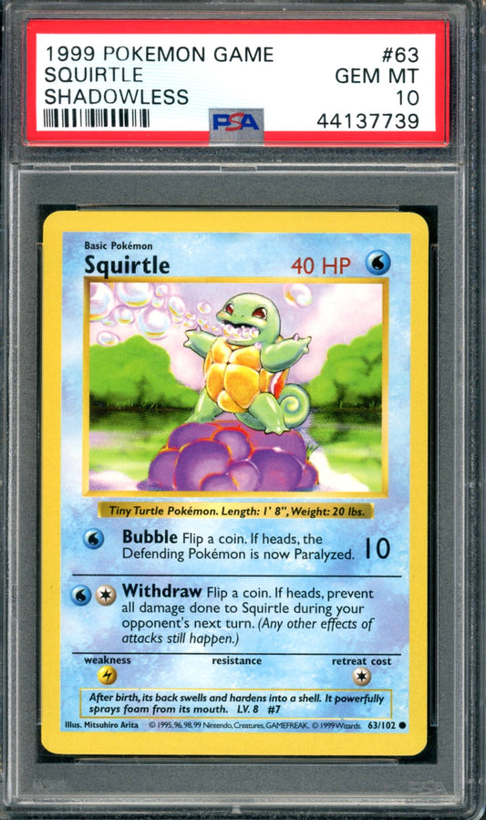 PSA 10 Shadowless Squirtle (63/102) [Base Set]