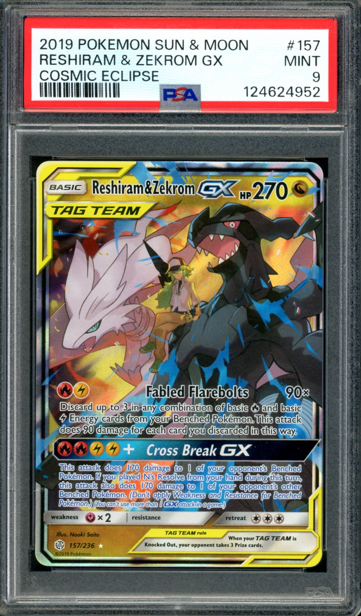 PSA 9 Reshiram & Zekrom GX (157/236) [Cosmic Eclipse]