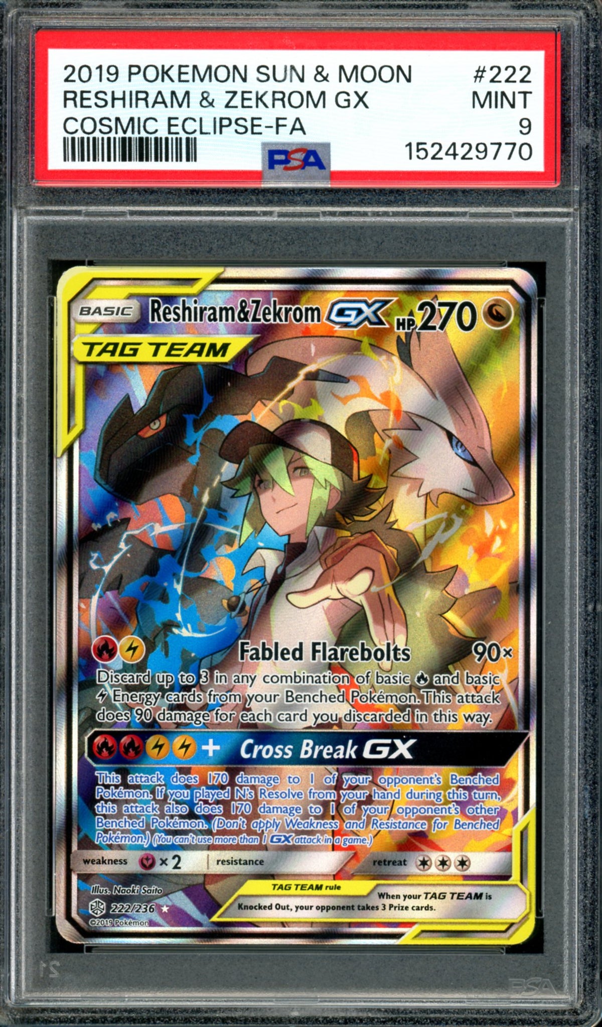 PSA 9 Reshiram & Zekrom GX (222/236) [Cosmic Eclipse]