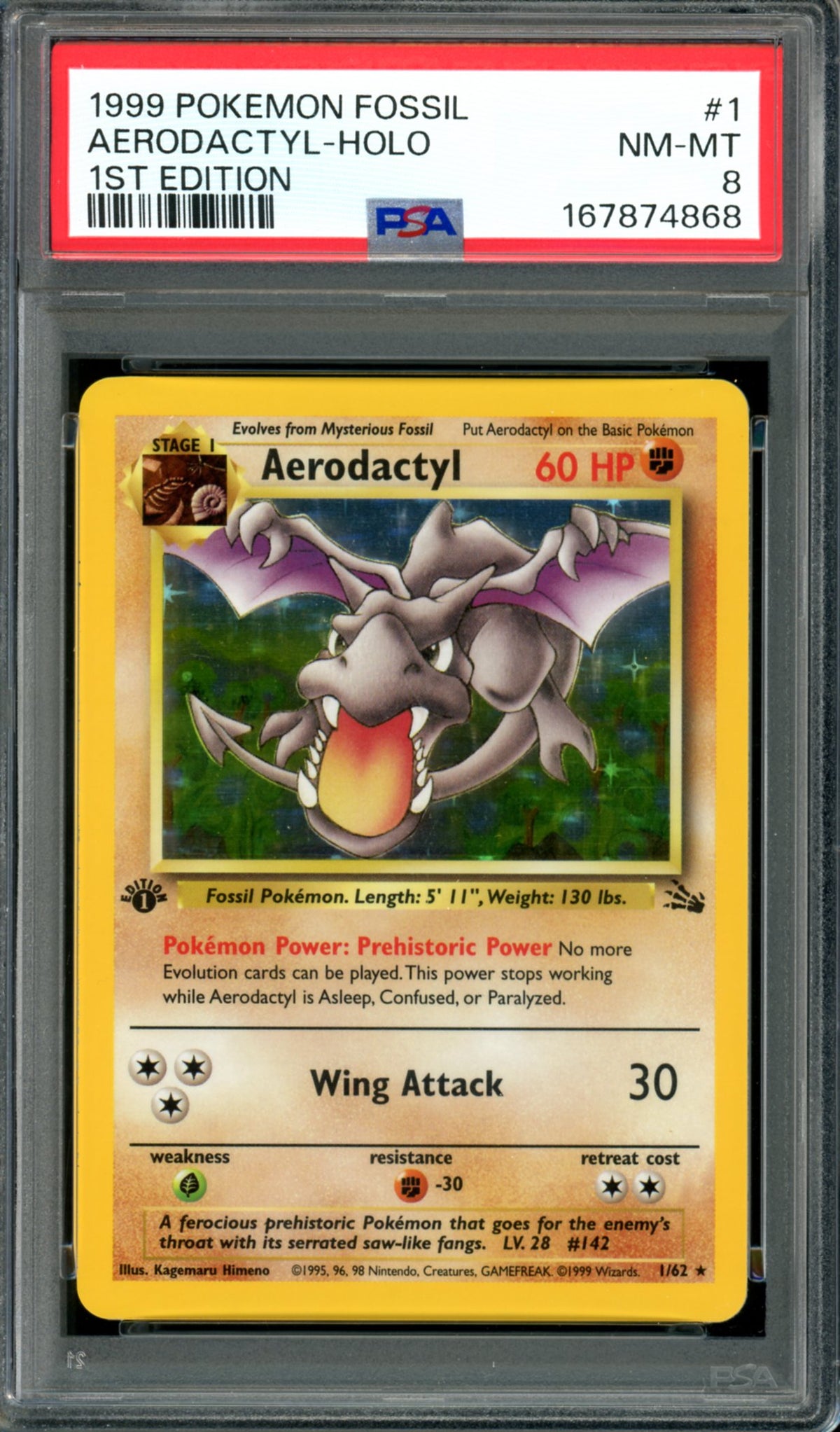 PSA 8 1st Edition Aerodactyl (1/62) [Fossil]