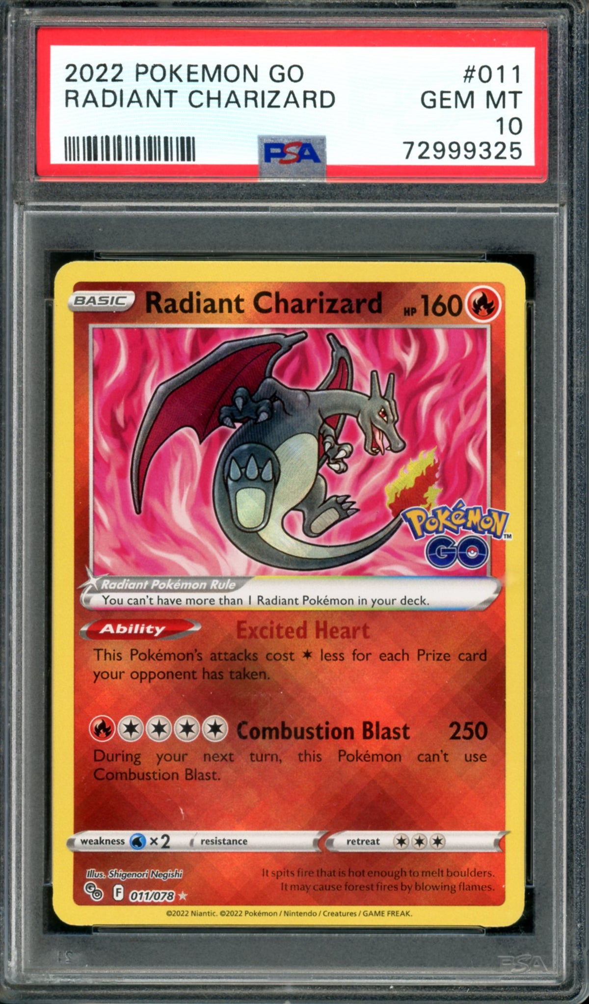 PSA 10 Radiant Charizard (011/078) [Pokemon Go]