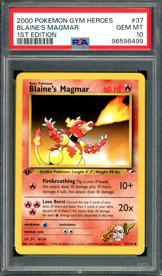 PSA 10 1st Edition Blaine's Magmar (37/132) [Gym Heroes]