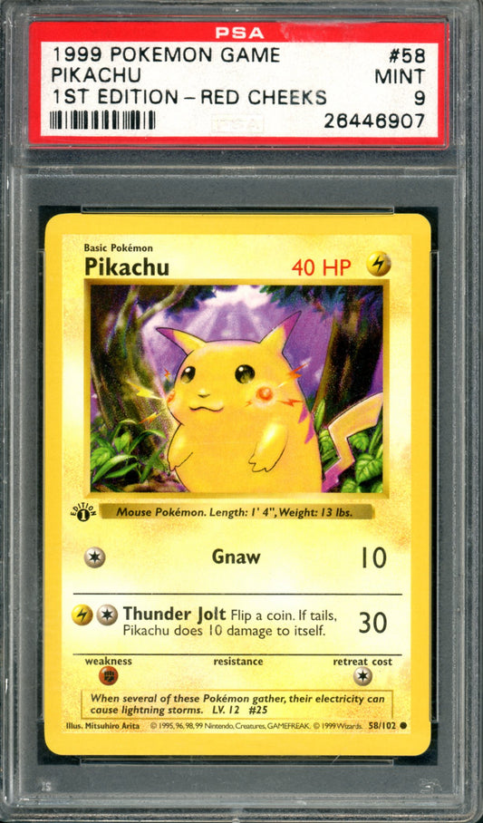 PSA 9 1st Edition Pikachu Red Cheeks (58/102) [Base Set]