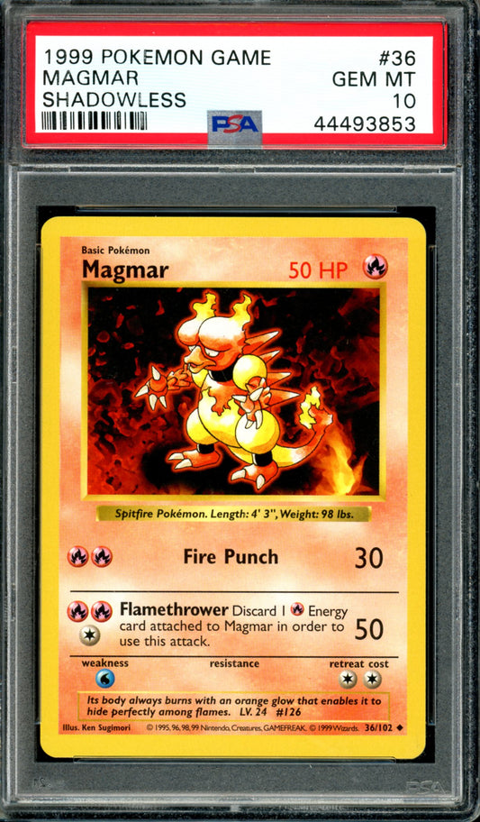 PSA 10 Shadowless Magmar (36/102) [Base Set]