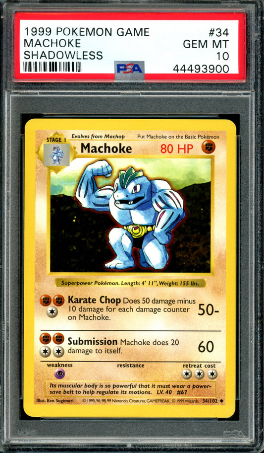 PSA 10 Shadowless Machoke (34/102) [Base Set]