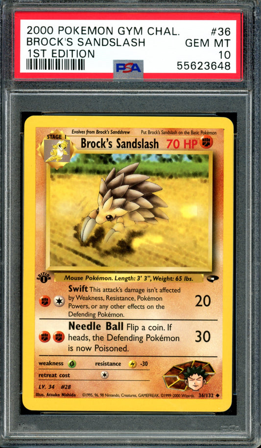 PSA 10 1st Edition Brock's Sandslash (36/132) [Gym Challenge]