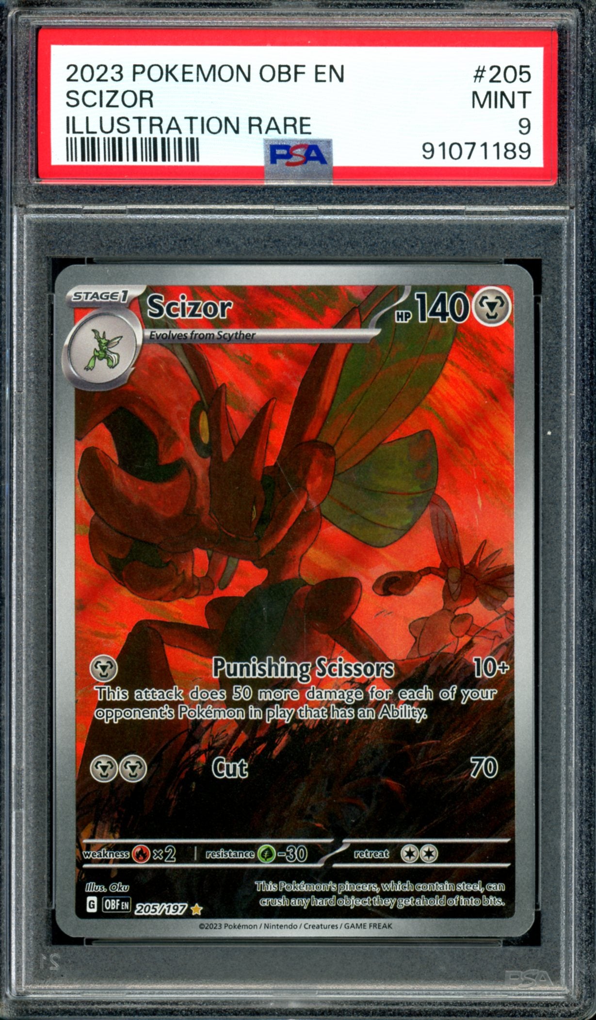 PSA 9 Scizor (205/197) [Obsidian Flames]