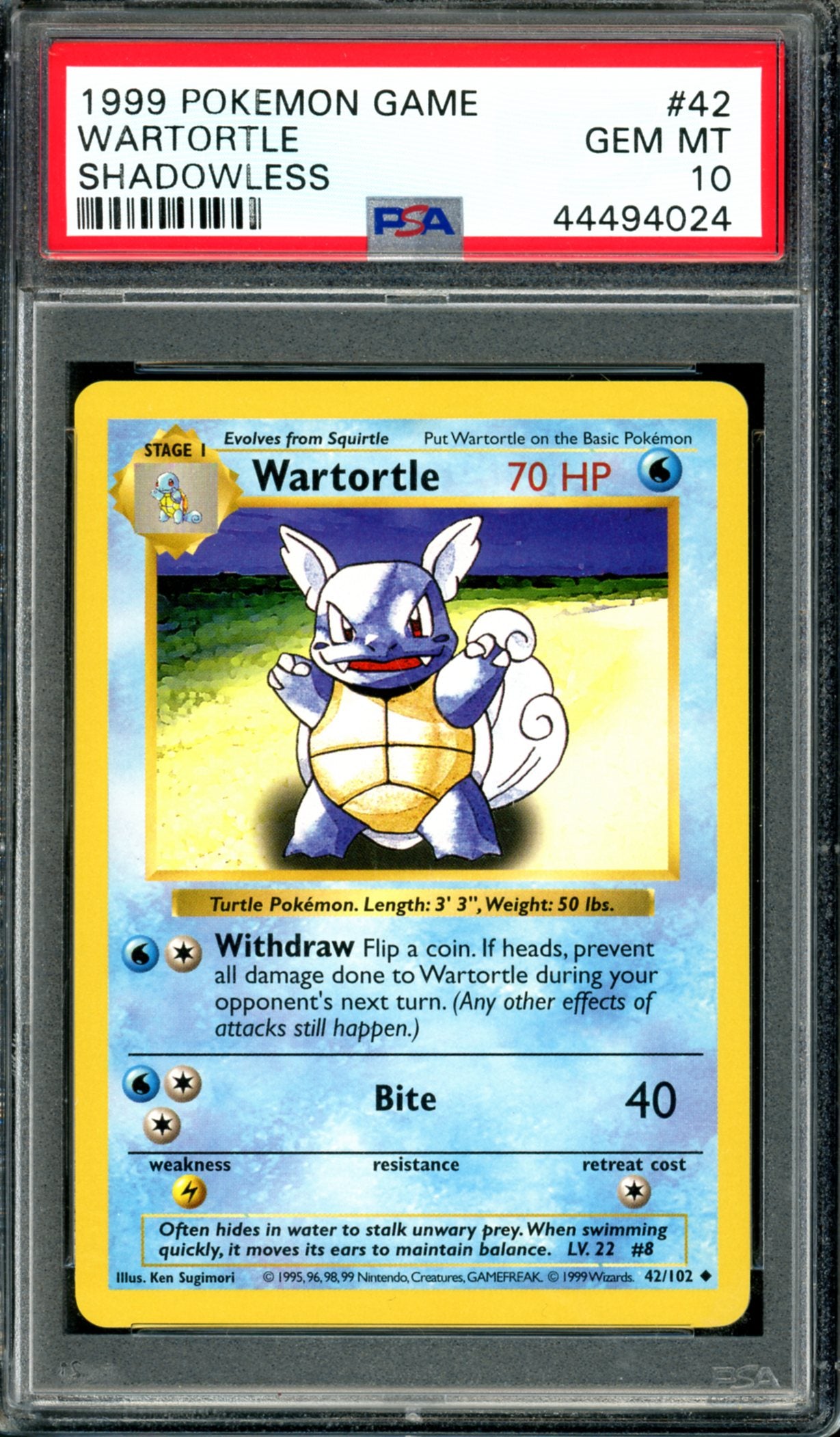 PSA 10 Shadowless Wartortle (42/102) [Base Set]
