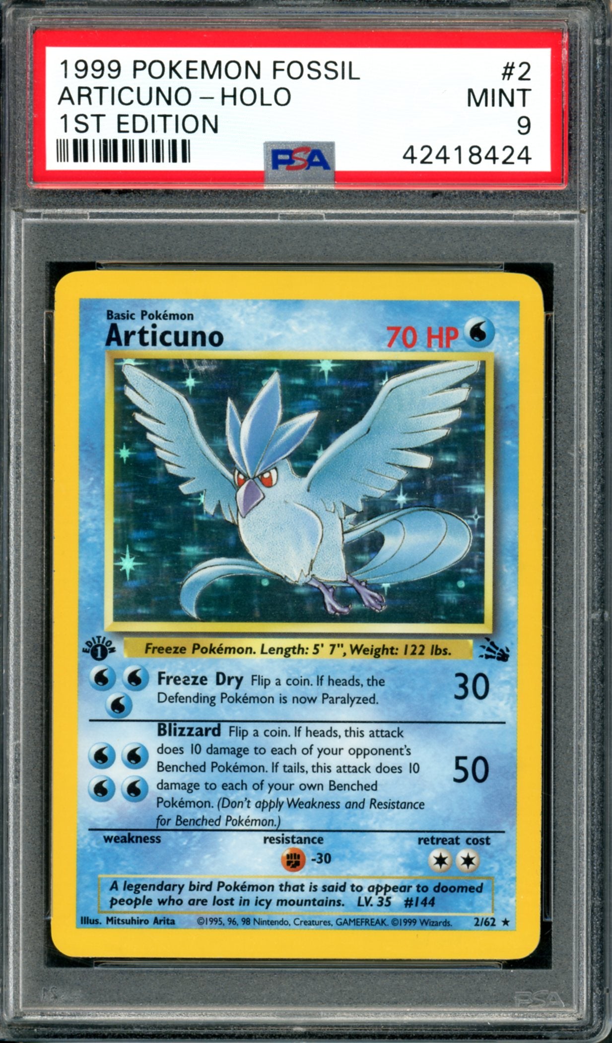 PSA 9 1st Edition Articuno (2/62) [Fossil]