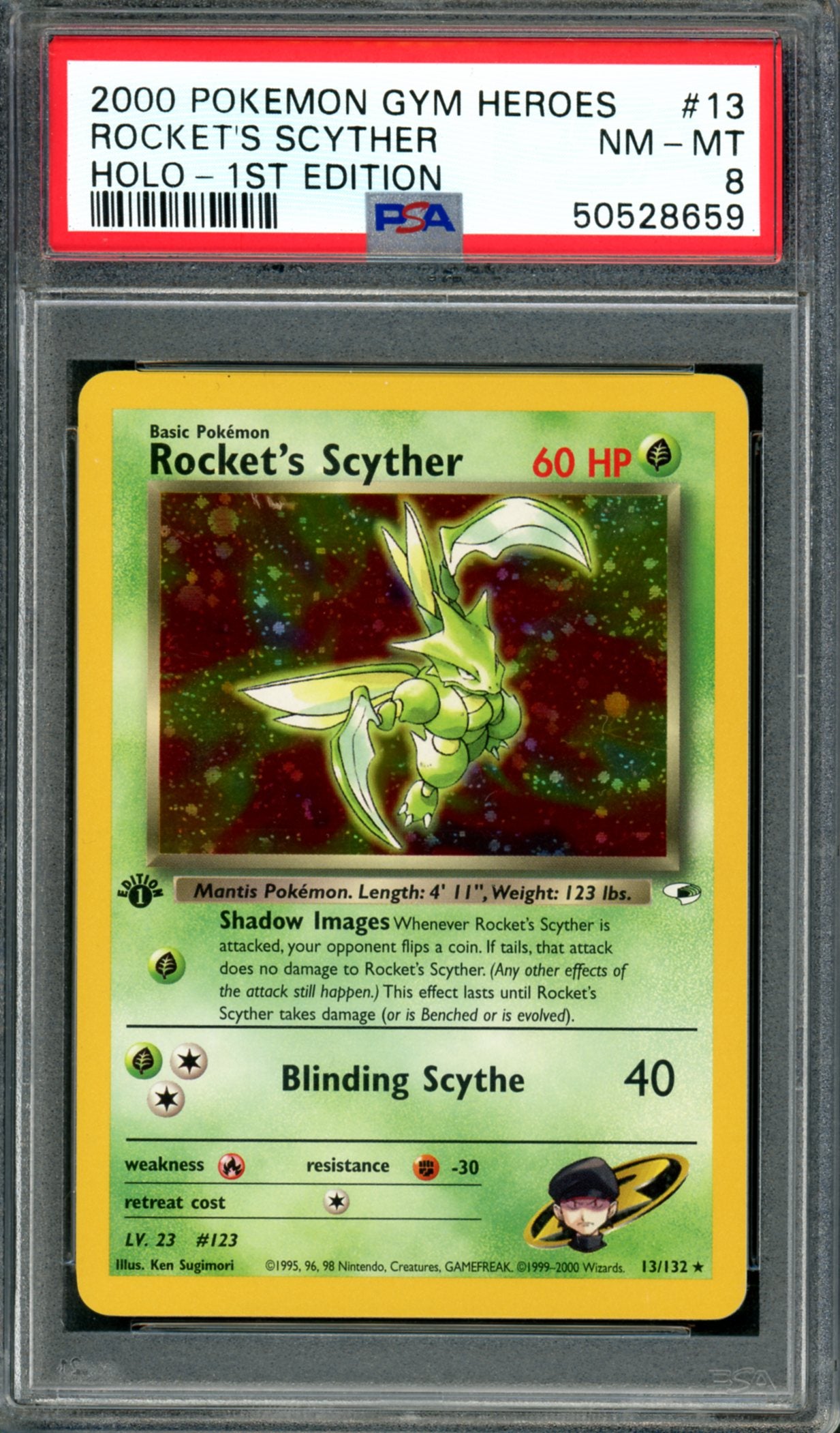 PSA 8 1st Edition Rocket's Scyther (13/132) [Gym Heroes]