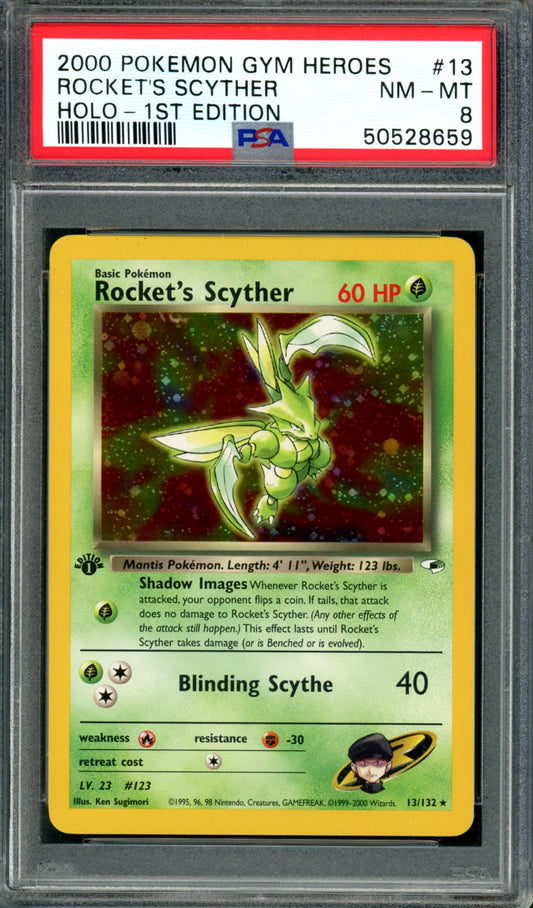 PSA 8 1st Edition Rocket's Scyther (13/132) [Gym Heroes]
