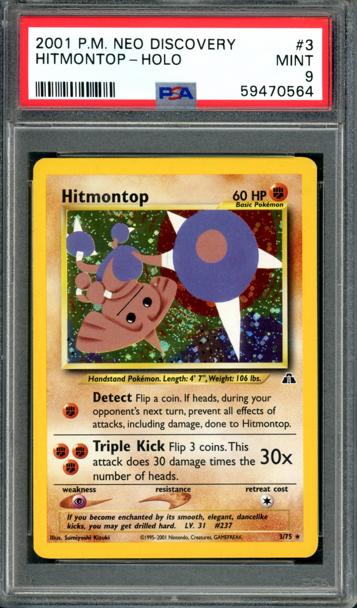 PSA 9 Hitmontop (3/75) [Neo Discovery]