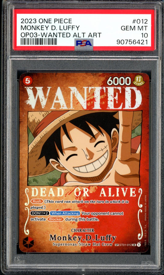 PSA 10 Monkey.D.Luffy Wanted Alternate Art (ST01-012) [Pillars Of Strength]