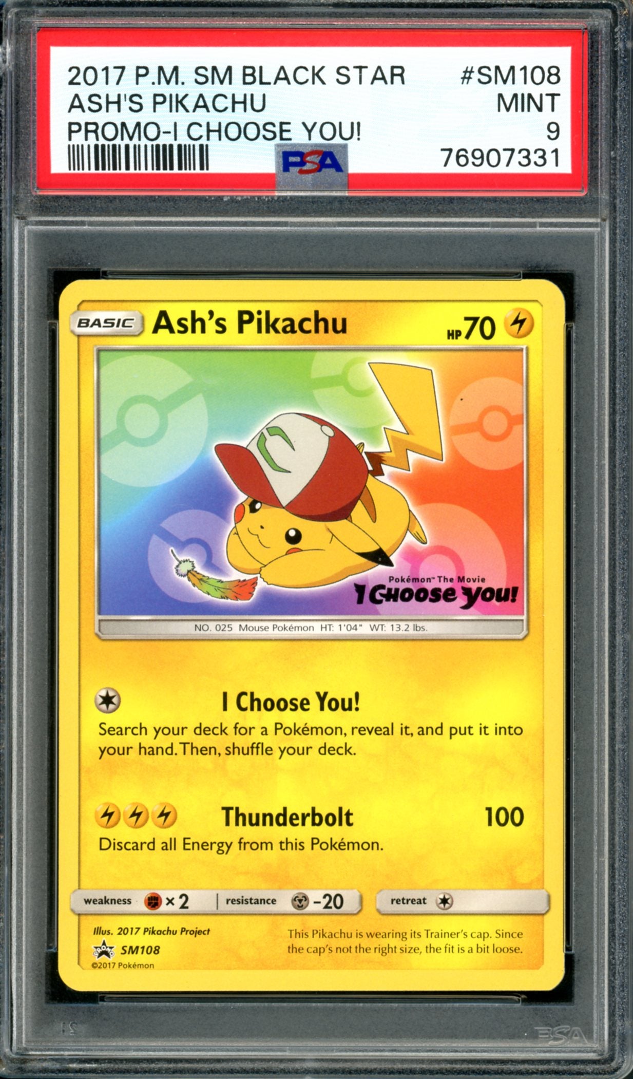 PSA 9 Ash's Pikachu (SM108) [Black Star Promo]