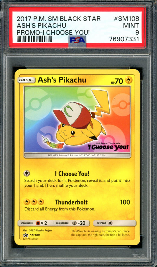 PSA 9 Ash's Pikachu (SM108) [Black Star Promo]