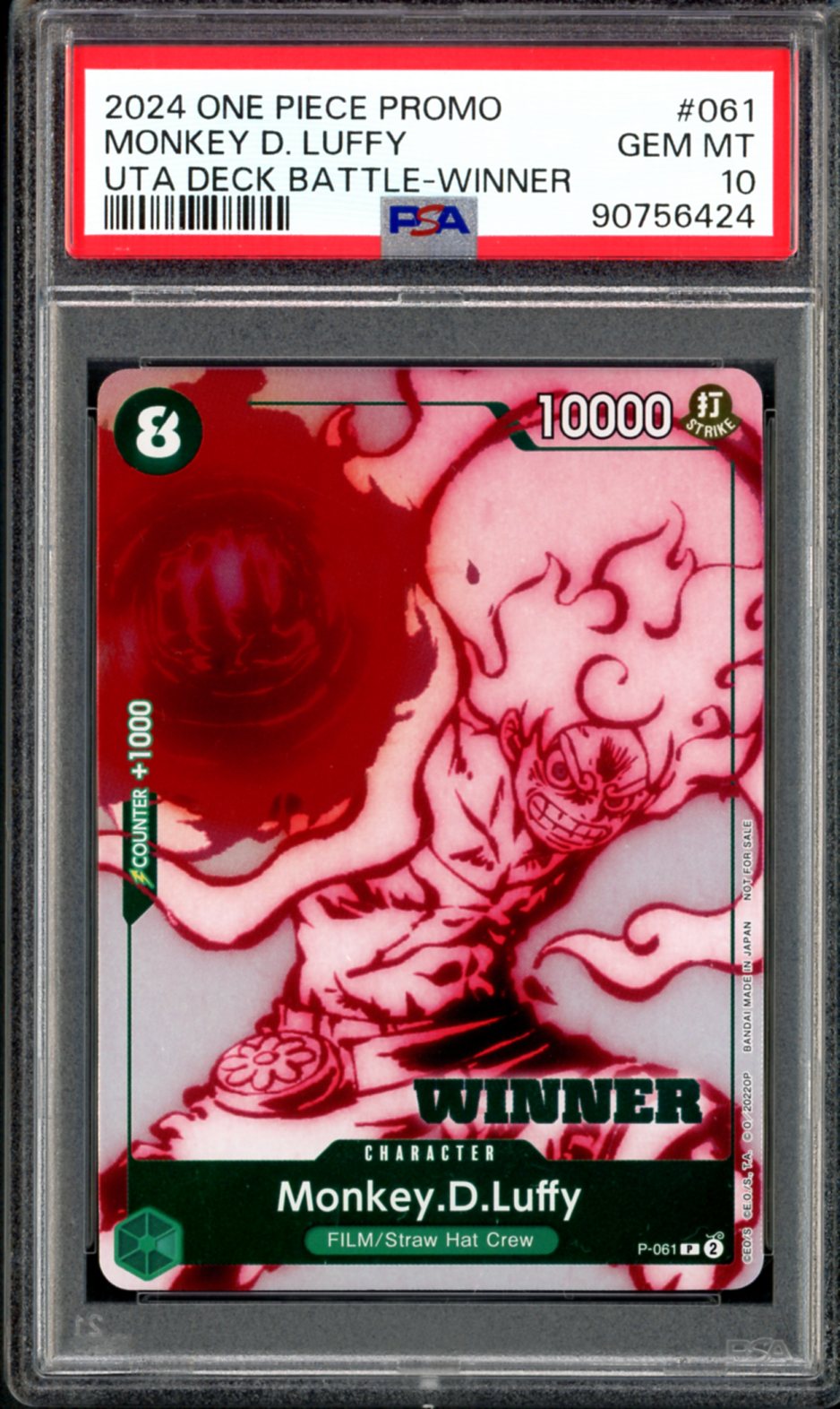 PSA 10 Monkey.D.Luffy Winner (P-061) [Uta Deck Battle]