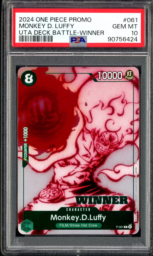 PSA 10 Monkey.D.Luffy Winner (P-061) [Uta Deck Battle]