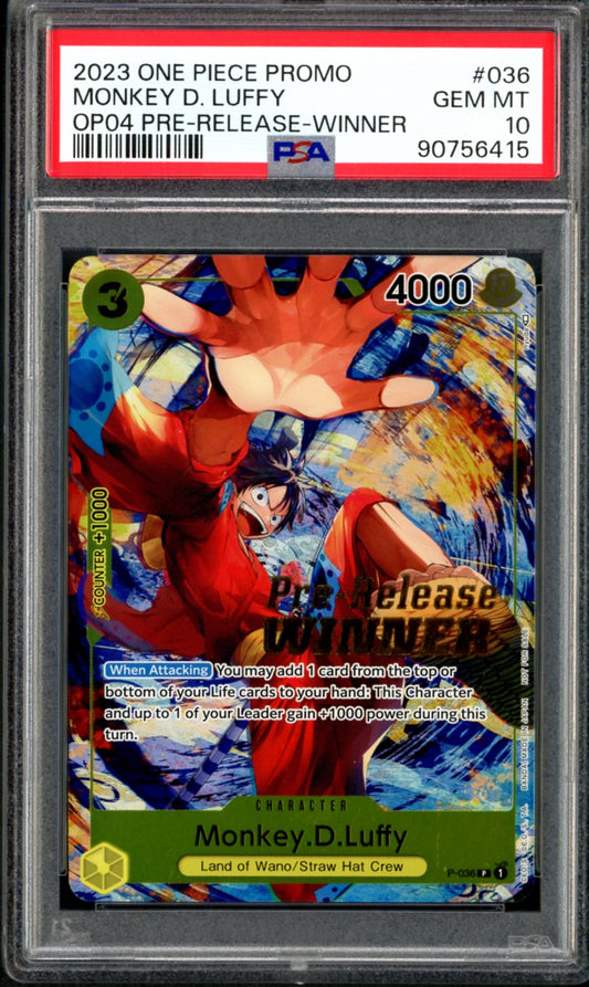 PSA 10 Monkey.D.Luffy Pre-Release Winner (P-036) [OP04 Pre-Release]