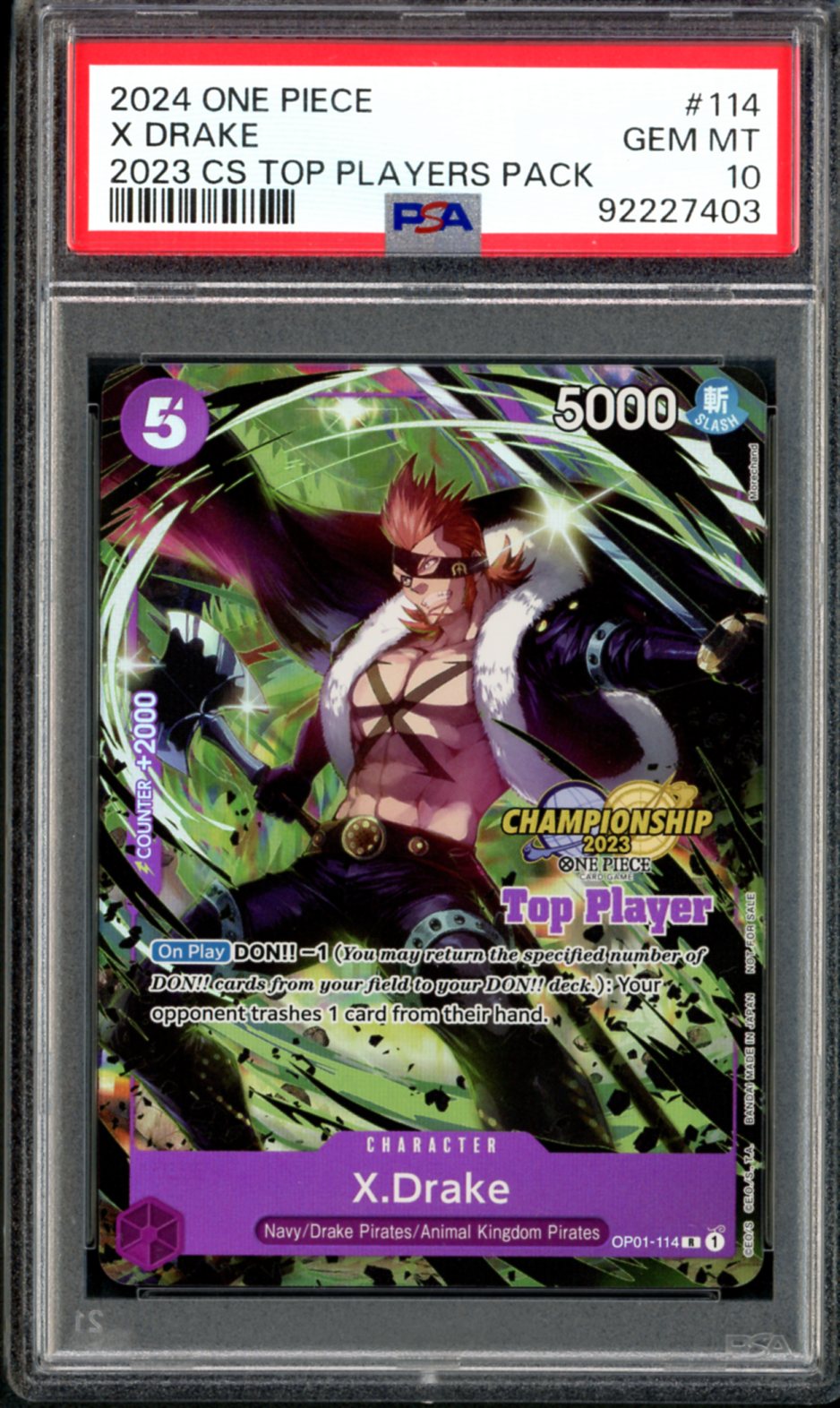 PSA 10 X.Drake (OP01-114) [2023 Championship Top Player Pack]