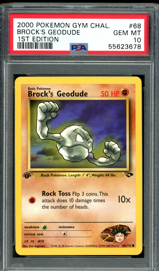 PSA 10 1st Edition Brock's Geodude (68/132) [Gym Challenge]
