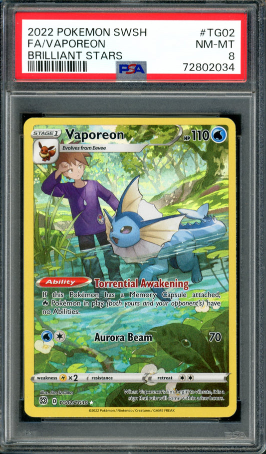 PSA 8 Vaporeon (TG02/TG30) [Brilliant Stars]