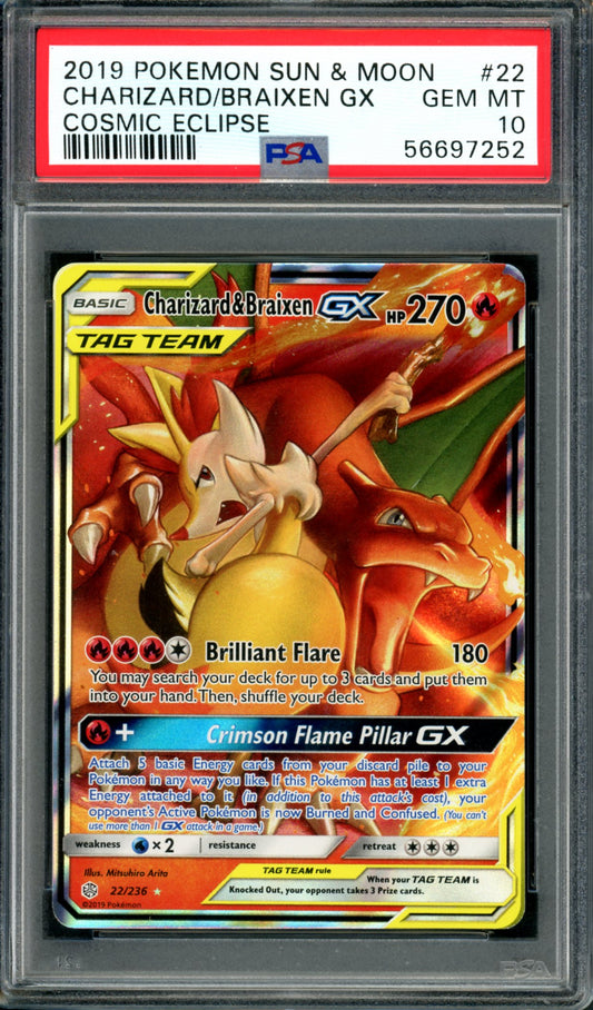 PSA 10 Charizard & Braxien GX (22/236) [Cosmic Eclipse]